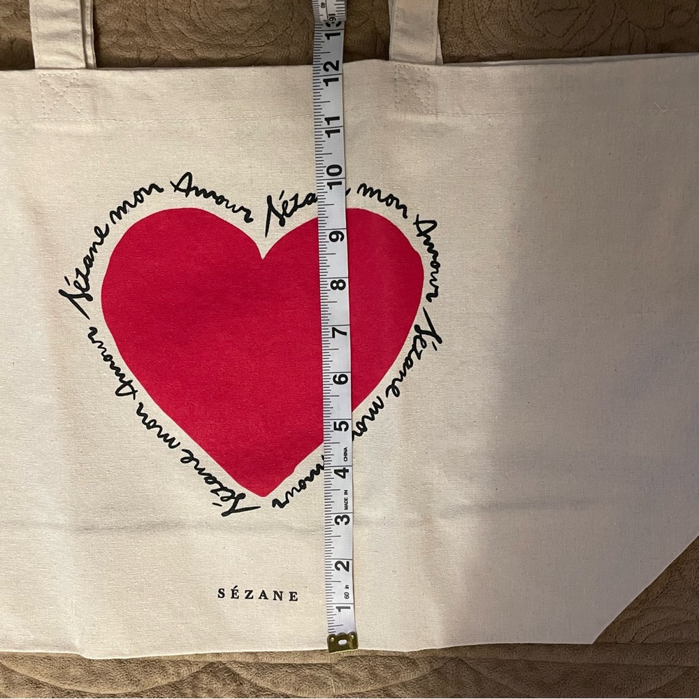 NWOT Sezane Mon Amour Heart Canvas Tote Bag - Picture 3 of 4